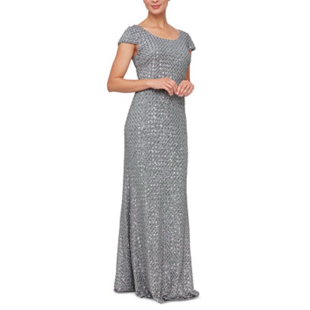 Alex Evenings Women’s 14 Petite Cap-Sleeve Fit & Flare Sequin Gown